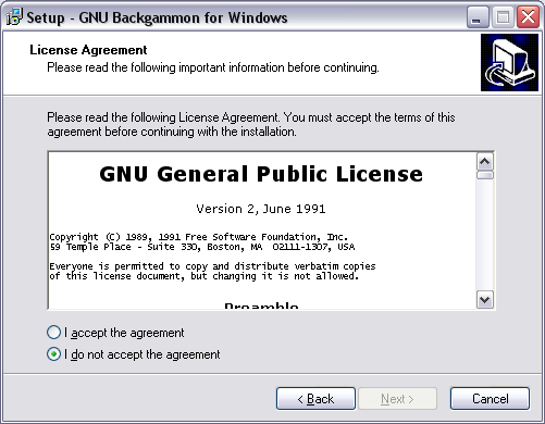 image of installation screen License agreement.